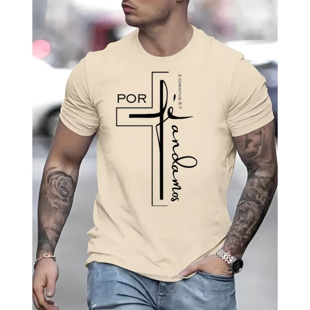 Camiseta T-Shirt 100% Algodão Estampada Fé Cristã Estilo Casual