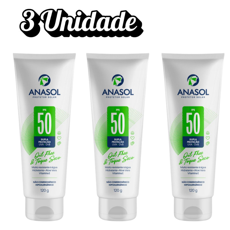 Combo Família 3un Protetor Solar Anasol FPS 50 120g Original Promoção