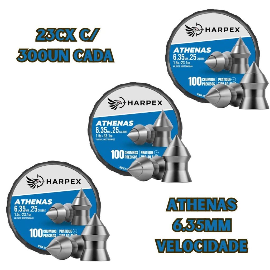 Kit Triplo Harpex Athenas 6,35mm (.25) – 300 Chumbinhos Alta Precisão