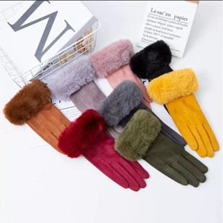 Luvas De Inverno Femininas   Com Tela Sensível Ao Toque De Pele De Coelho Condução De Veludo Grosso