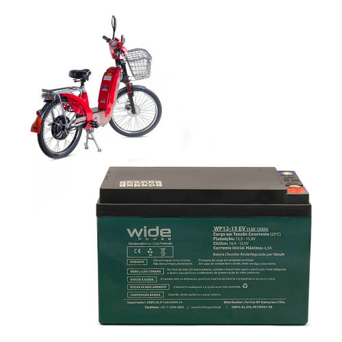 Bateria Wide 12v 15ah Ciclo Profundo Para Bicicleta Elétrica