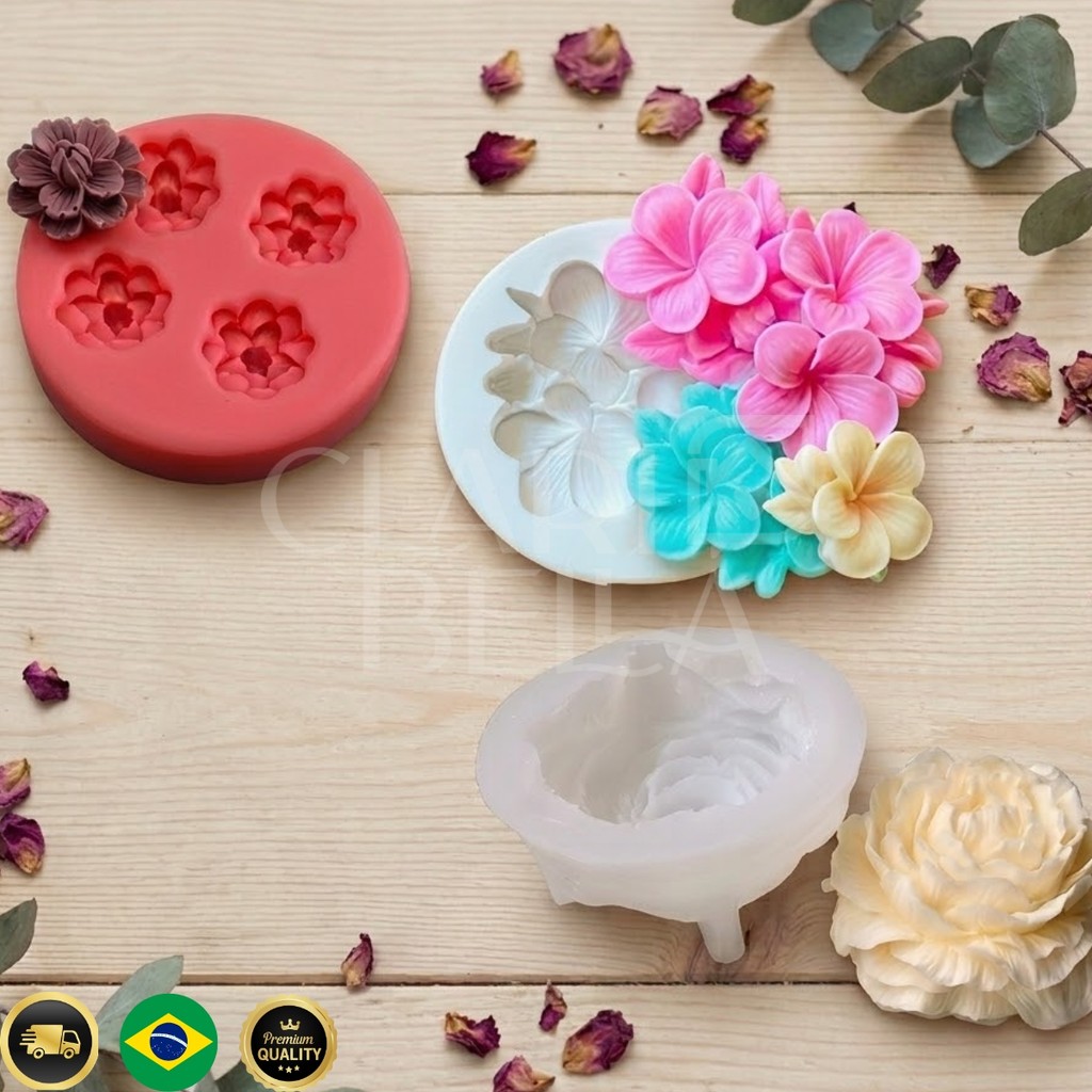 Molde de Silicone Flor 3D – Peônia, Jasmim e Cerejeira | Para Velas, Sabonetes, Chocolate e Resina