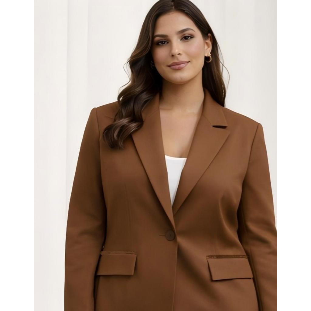 Blazer Feminino Plus Size Elegante Chic  Com Forro com ombreiras com bolso G AO G2 TECIDO LUIS TWII