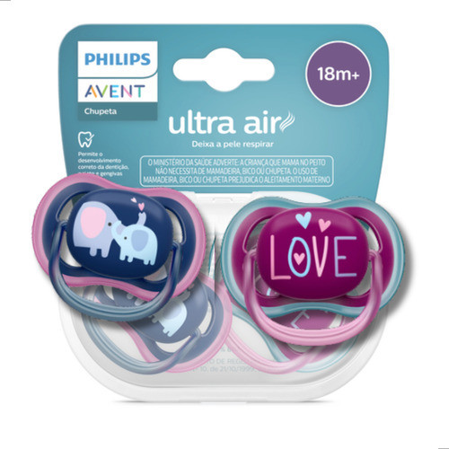 Chupeta Avent Ultra Air Dupla 18m+ Rosa Menina Philips Rosa Azul +18 Meses