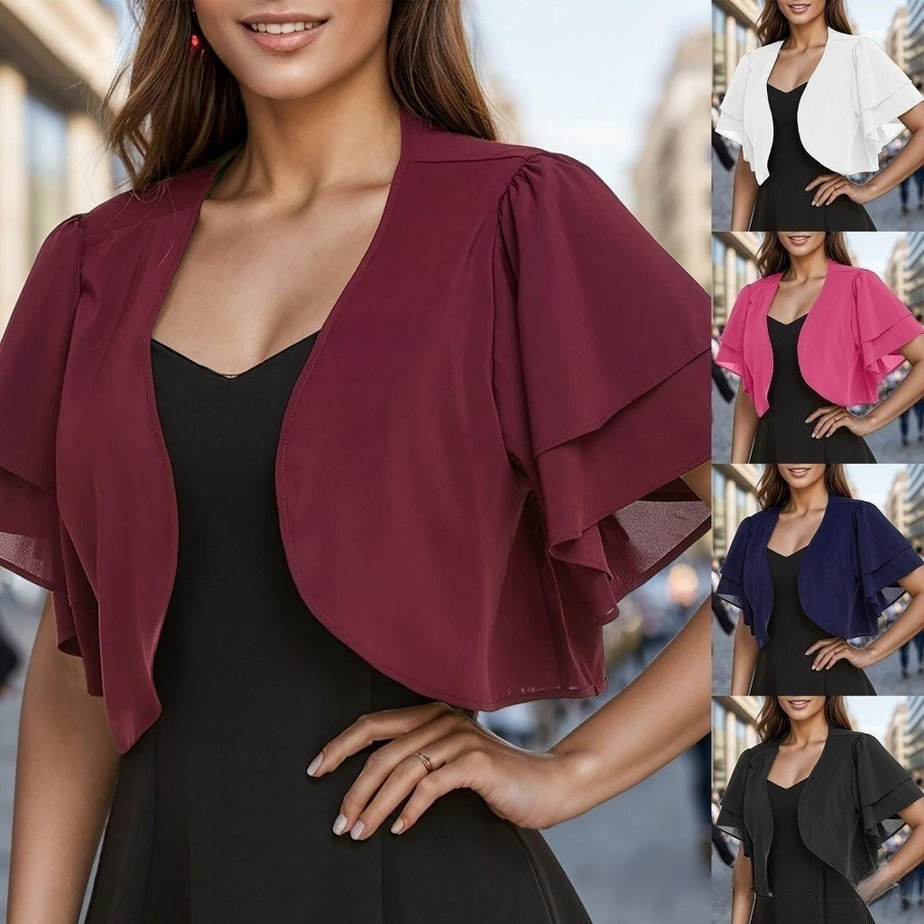 Moda feminina manga curta cor pura Chiffon xale RGOR