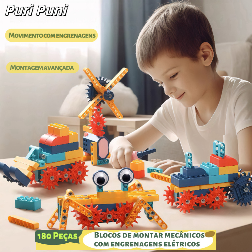 180/135 Blocos De Montar Brinquedo Criativo Construa animai robô e veículo Com Engrenagens Elétricas