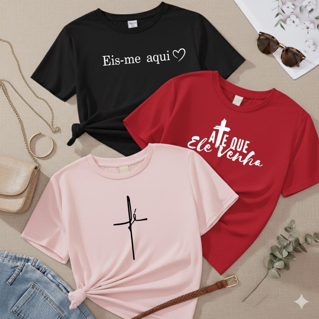 Kit 3 Camiseta Feminina Estampada 100% Algodão T-shirt Estilosa Envio Imediato Premium