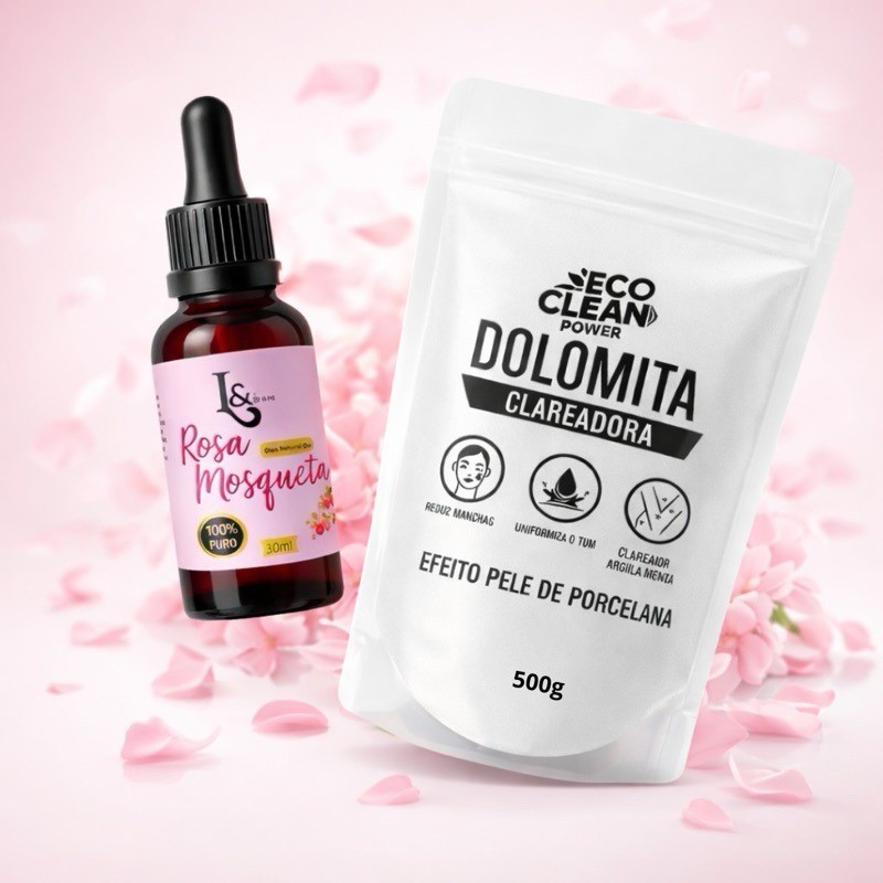 Kit Dolomita Clareadora 1kg + Óleo de Rosa Mosqueta 30ml Clareador  - L&beauty