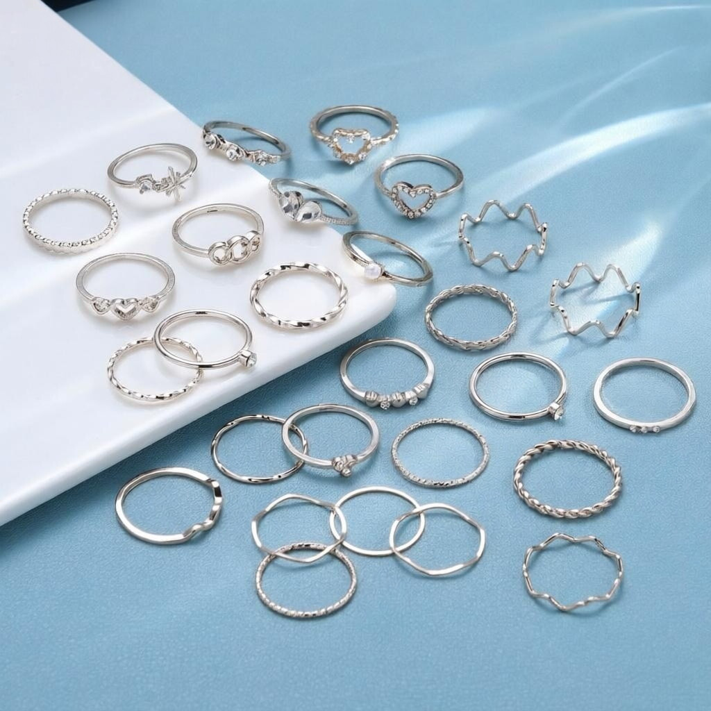 Anéis Prata Finos Estilo Coreano com Zircônia para Uso Diário