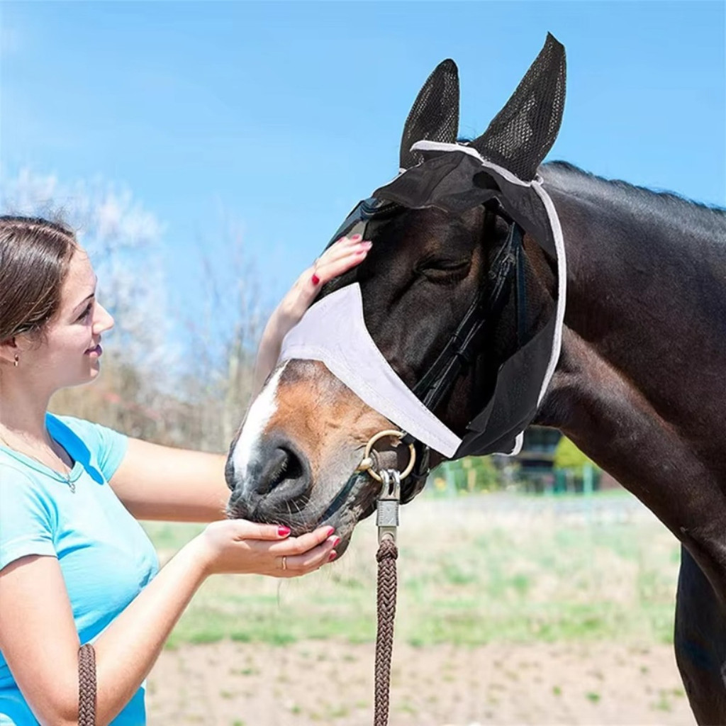 Máscara Antimoscas Com Velcro Para Cavalo Respirável Pro