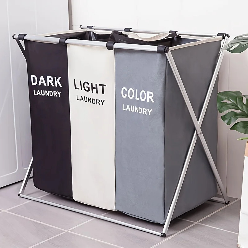 Cesto Roupa Suja 3 Compartimentos Dobrável Grande Organizador Separador Lavanderia