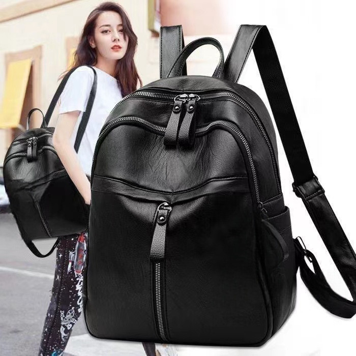 Mochila feminina com zíper de grande capacidade (preto) jehnny