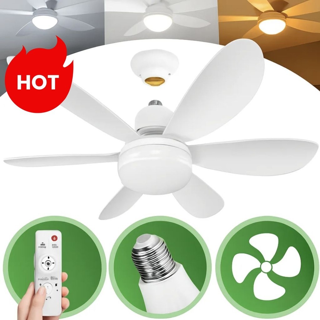 Luminária 80W 60W 52CM 42CM Ventilador De Teto 6 Hélices Luz Ajustável Controle Remoto Silencioso E Econômico