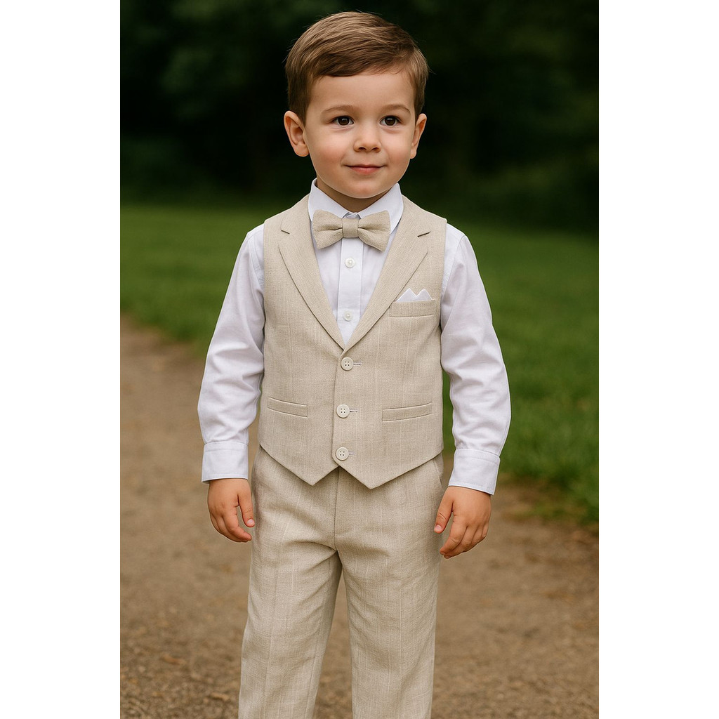 Roupa Social Colete Infantil Conjunto Camisa Calça Gravata Bege Casamento