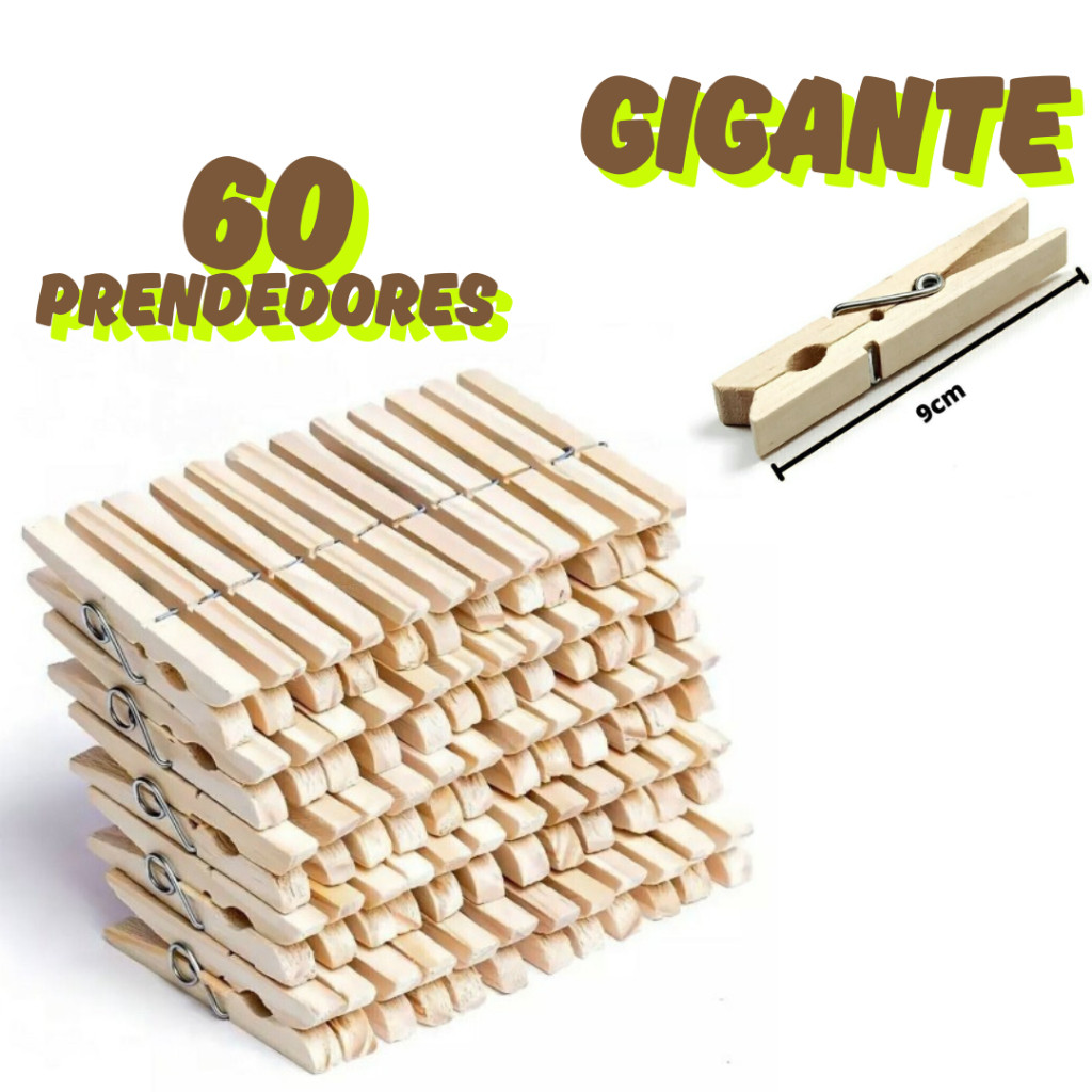 KIT Pregador GIGANTE de Madeira Reforçado – 12/24/36/48/60 Unidades – Mega Resistente