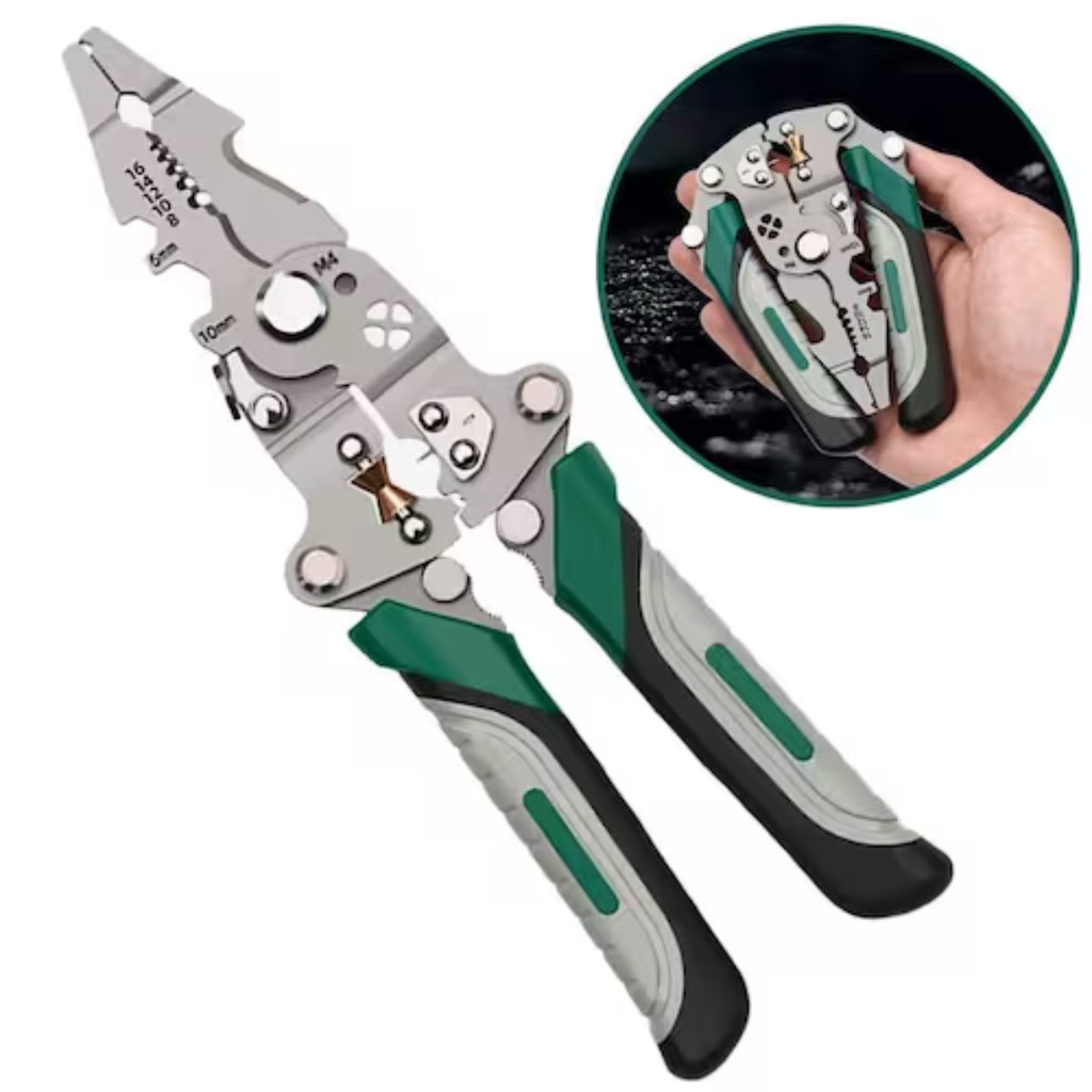 Alicate Eletricista 3 em 1 Cortar Descascar Crimpar Fios Profissional Multiuso Dobrável