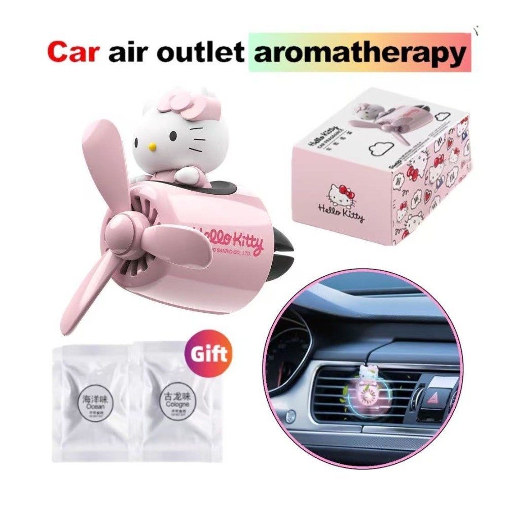 Ambientador De Carro Fofo Hello Kitty Pilot Clipe De Saída De Ar Acessórios Internos Hélice Giratória Ventilador Criativ