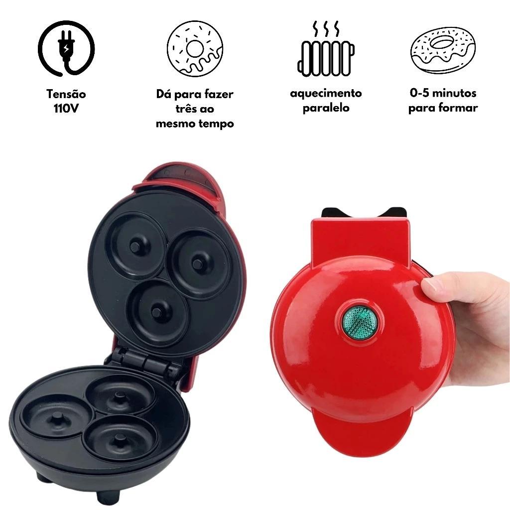Máquina Mini Donuts Elétrica 110V 3 Donuts Caseiros Fácil Rápido Antiaderente Dia a Dia