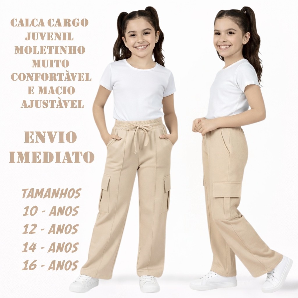 Calça Cargo Juvenil Feminina Moletinho Estilo bolso cargo Tendência