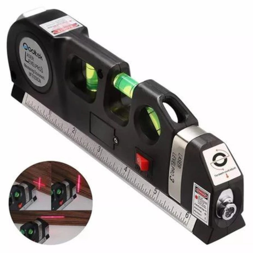 Nível Laser Profissional Trena Level Pro3 2.5m 3 Estágios Nivelador com Régua e Baterias AG13