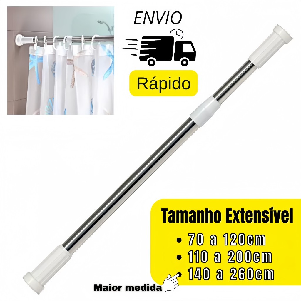 Varão Extensivel Grande Maior Medida Em Inox Resistente Porta Cortina De Box E Banheiro Multiuso