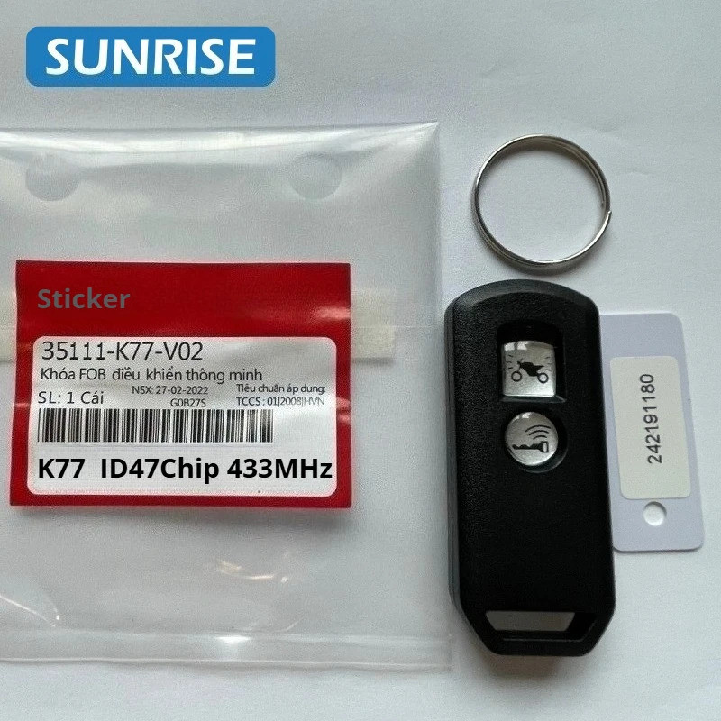 K77 Chave De Controle Remoto Para Motocicleta Honda Scooter K77 ADV SH 150 Força 300 PCX150 Cartão 47 Chip 433MHz Com la