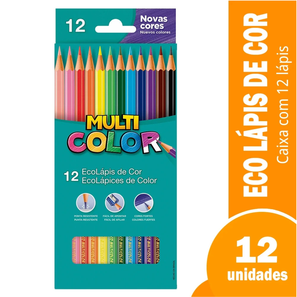 Lápis De Cor Escolar 12 Cores Super Multicolor 
