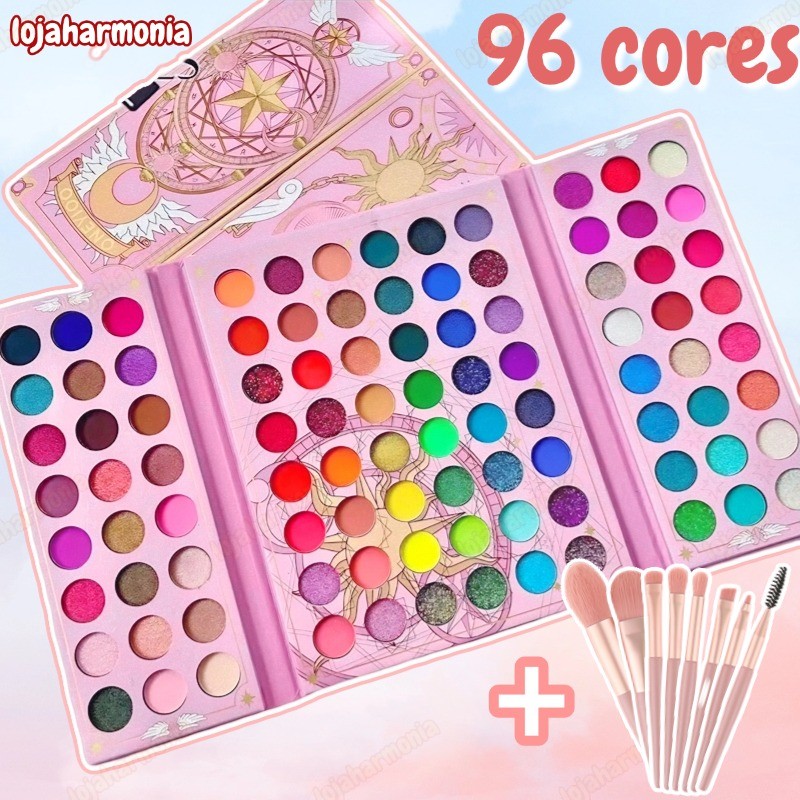 Paleta De Sombra De Olho Em 96 Cores Perolada / Fosca / Com Glitter / Longa Duração