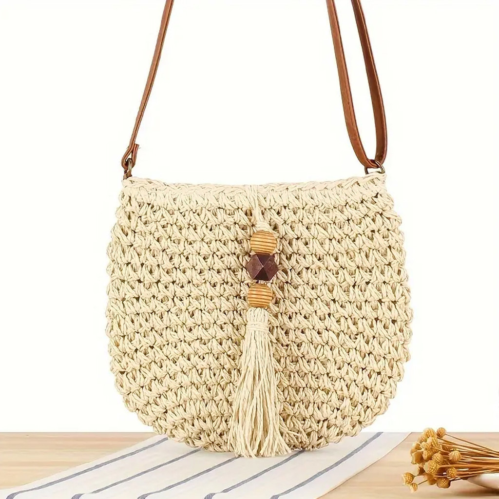Bolsa Palha Alça Transversal Ajustável Verão Linda, Estilosa Moda Shope