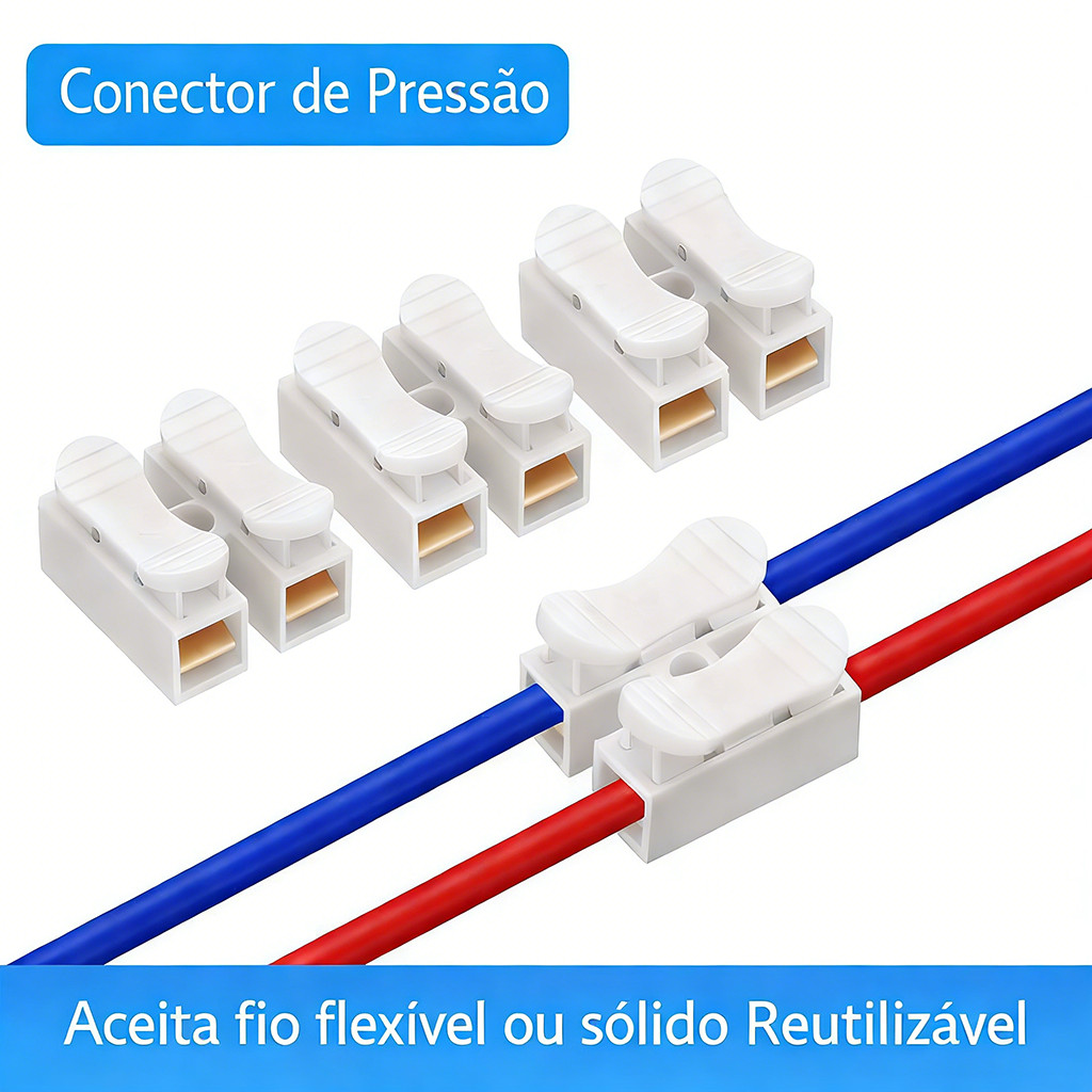 Kit 20/40/60/80/100 Conector De Pressão 2 Via Para Fios Duplo Emenda Sem Solda Sem Parafusos