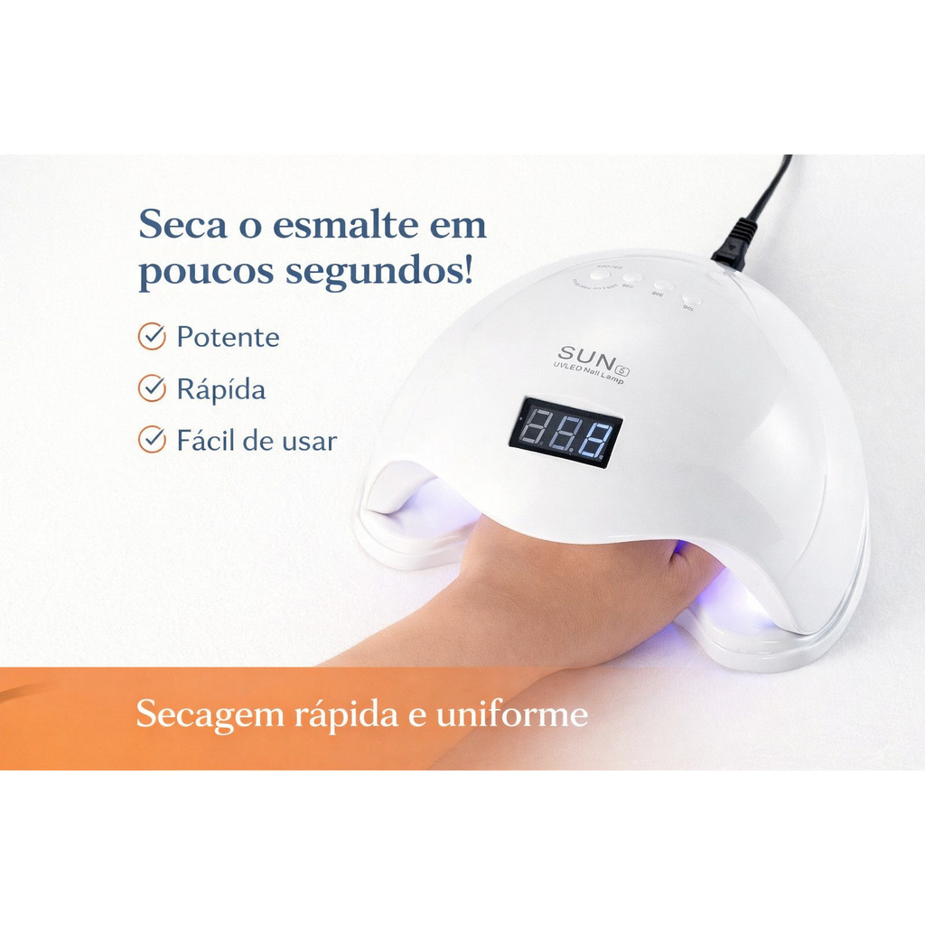 Cabine UV/LED Digital 48W - Secador de Unhas para Gel, Acrílico e Manicure Profissional