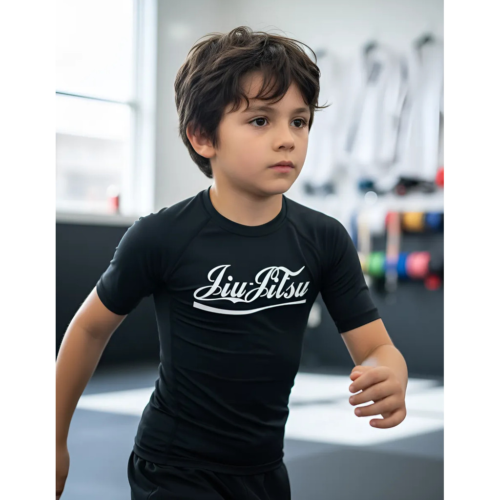 Rash Guard Infantil Jiu Jitsu Manga Curta Preta