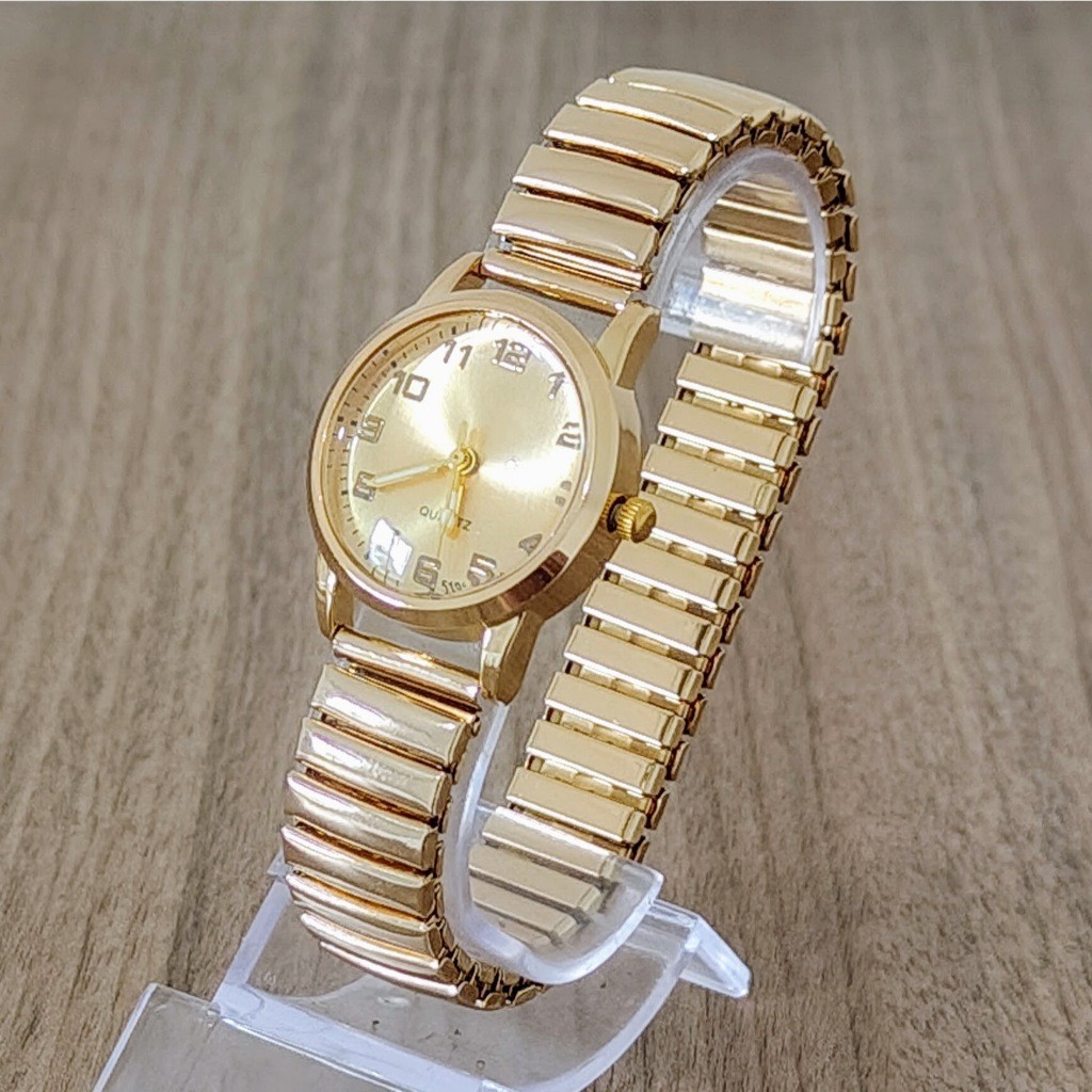 Relógio de Pulso Feminino Quartz Mini Pulseira Elástica Analógico Dourado