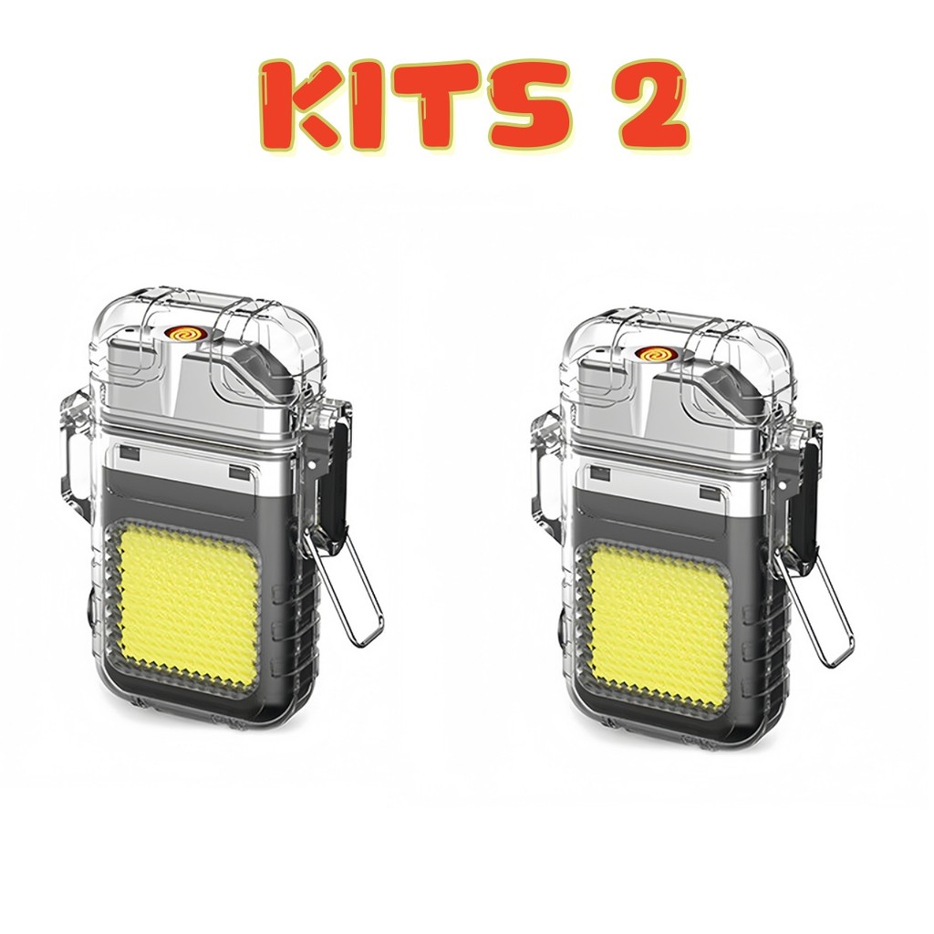 Isqueiro com Lanterna LED Recarregável USB Portátil Multiuso para Camping Emergência KITS 2