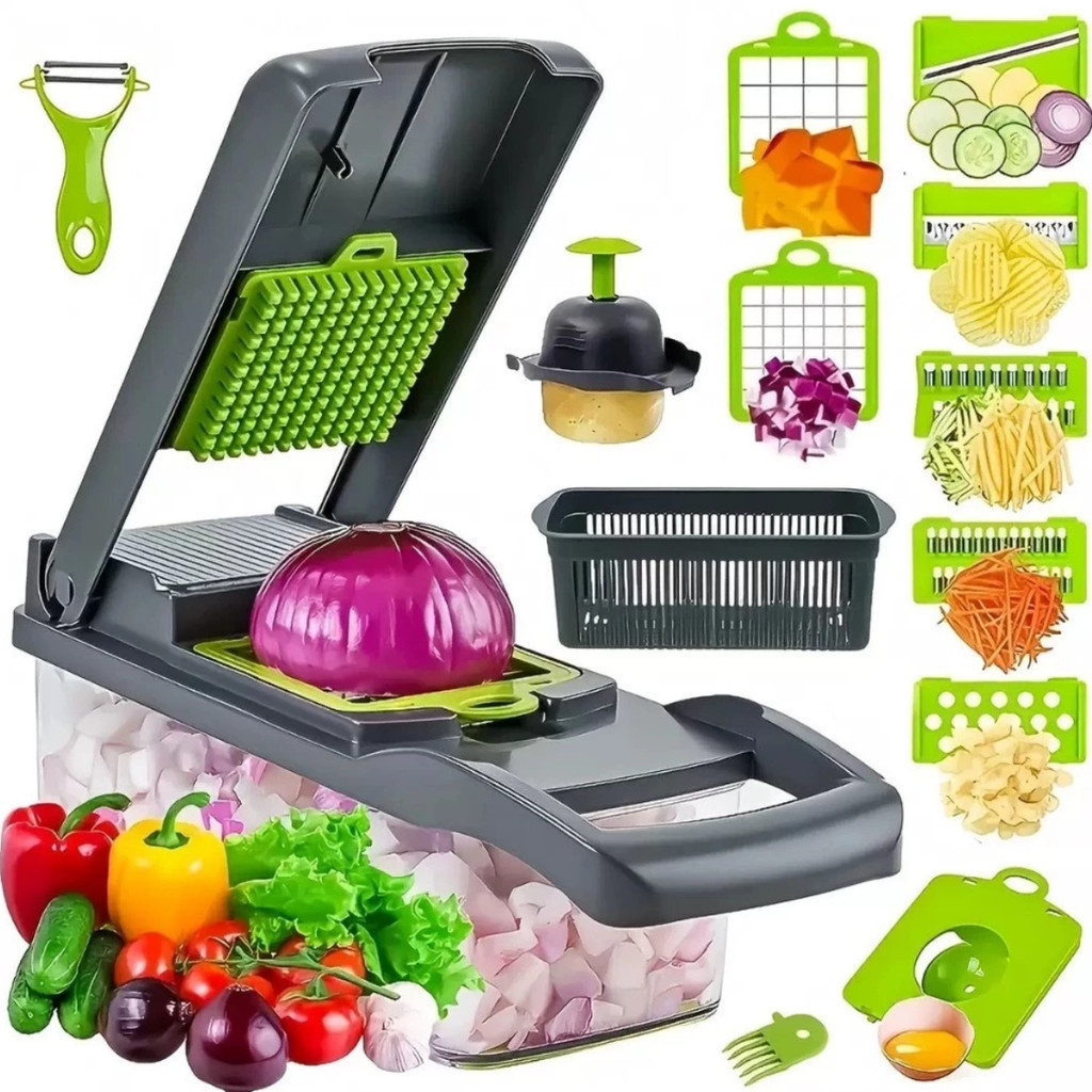Fatiador De Legumes 16 Em 1 Cortador Com Lâminas Inox Ralador Picador Multifuncional Para Cozinha