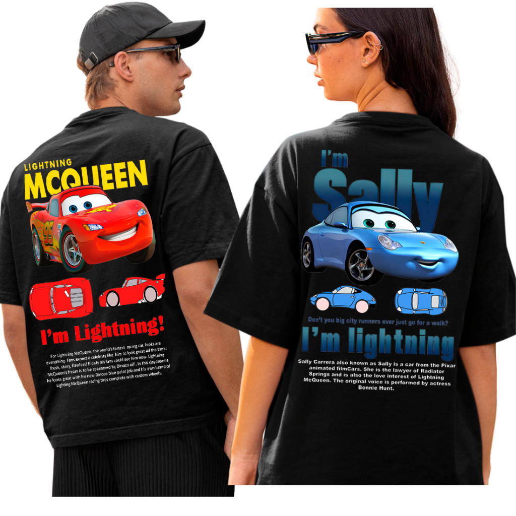 Kit 2 Camiseta Camisa Casal Estampado Relampago Mcquen + Sally Carros Lindos Algodao Unissex namorados