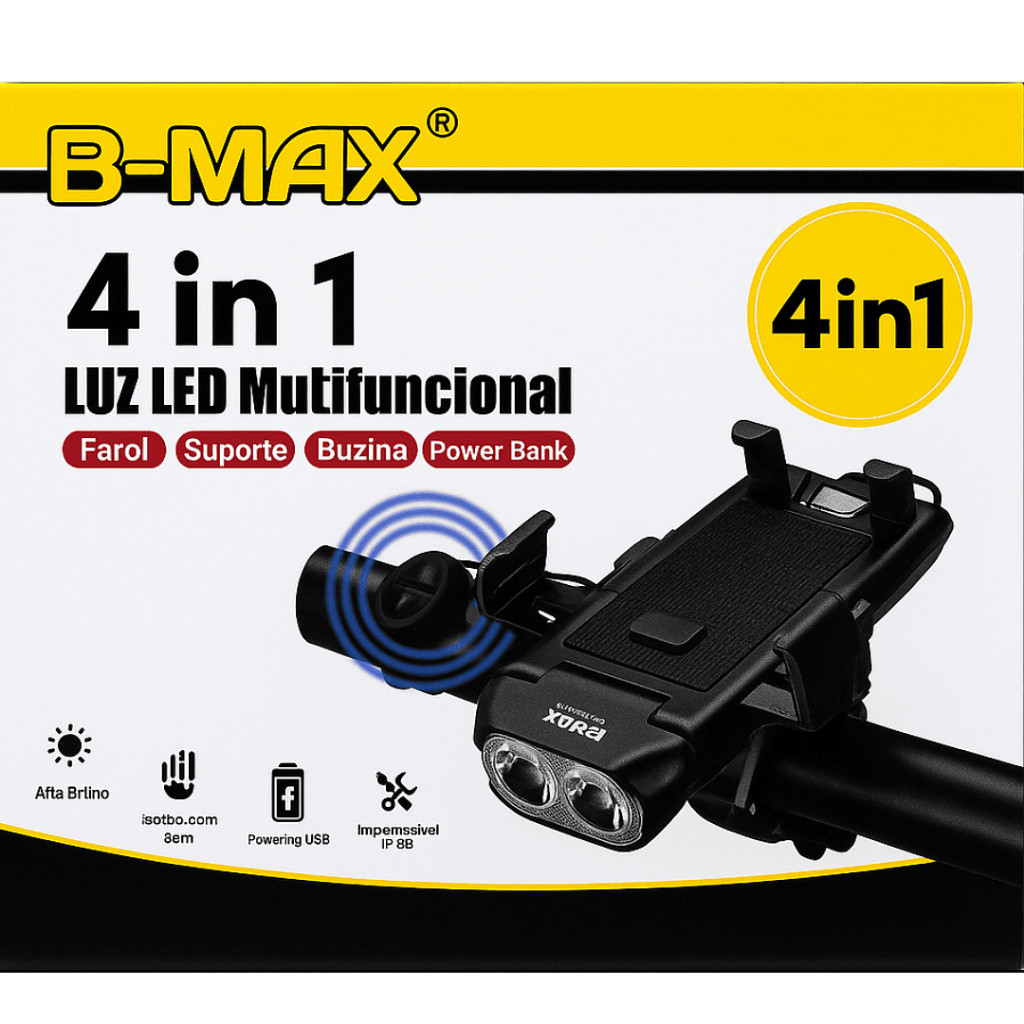 Suporte bike Luz Led Multifuncional / Suporte Farol / Buzina / Power Bank