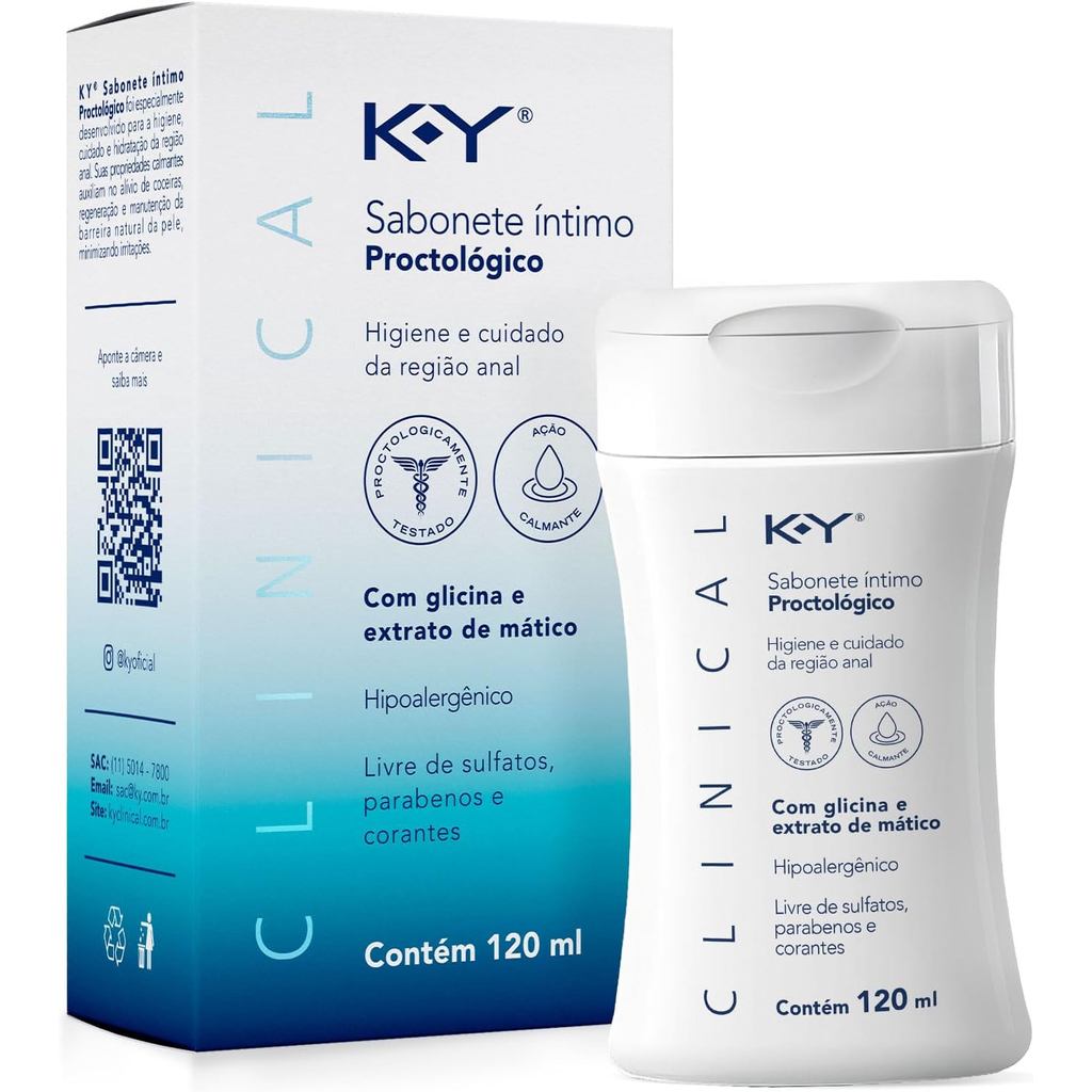 KY Clinical Sabonete Íntimo Proctológico 120ml – Higiene Suave da Região Anal, Alívio de Coceiras