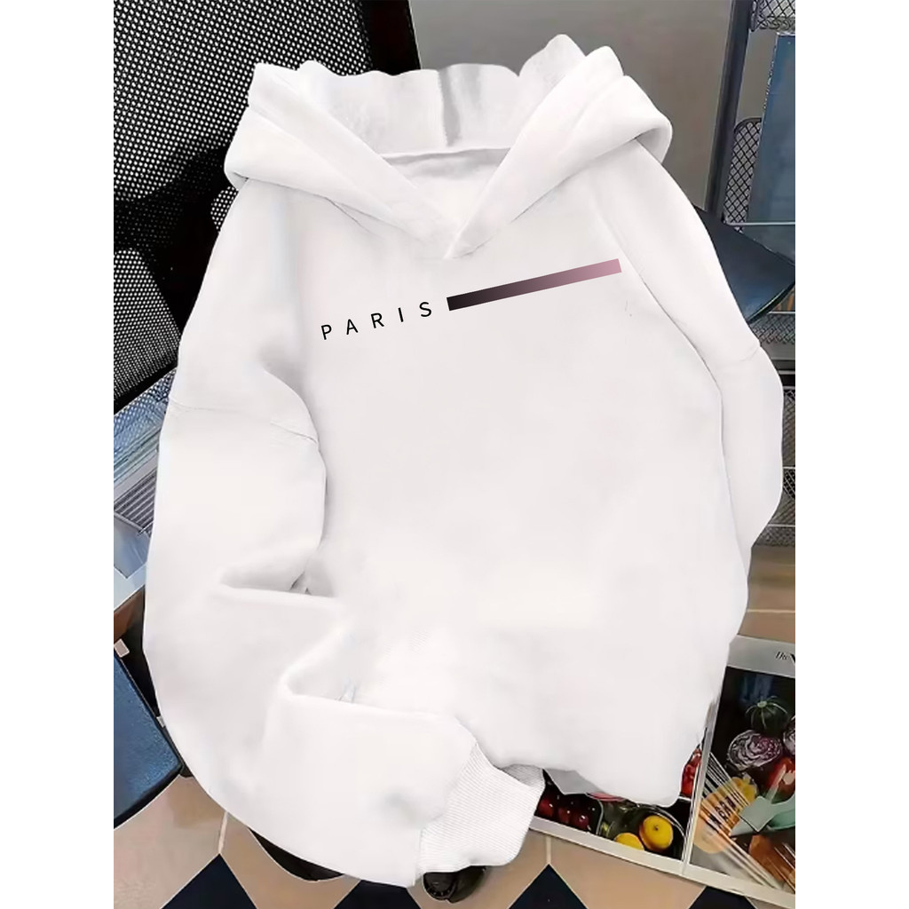 Moletom com Capuz Y2K  Suéter Pastel Estampa de Logo de Paris Moletom Casual para Outono e Inverno Unissex