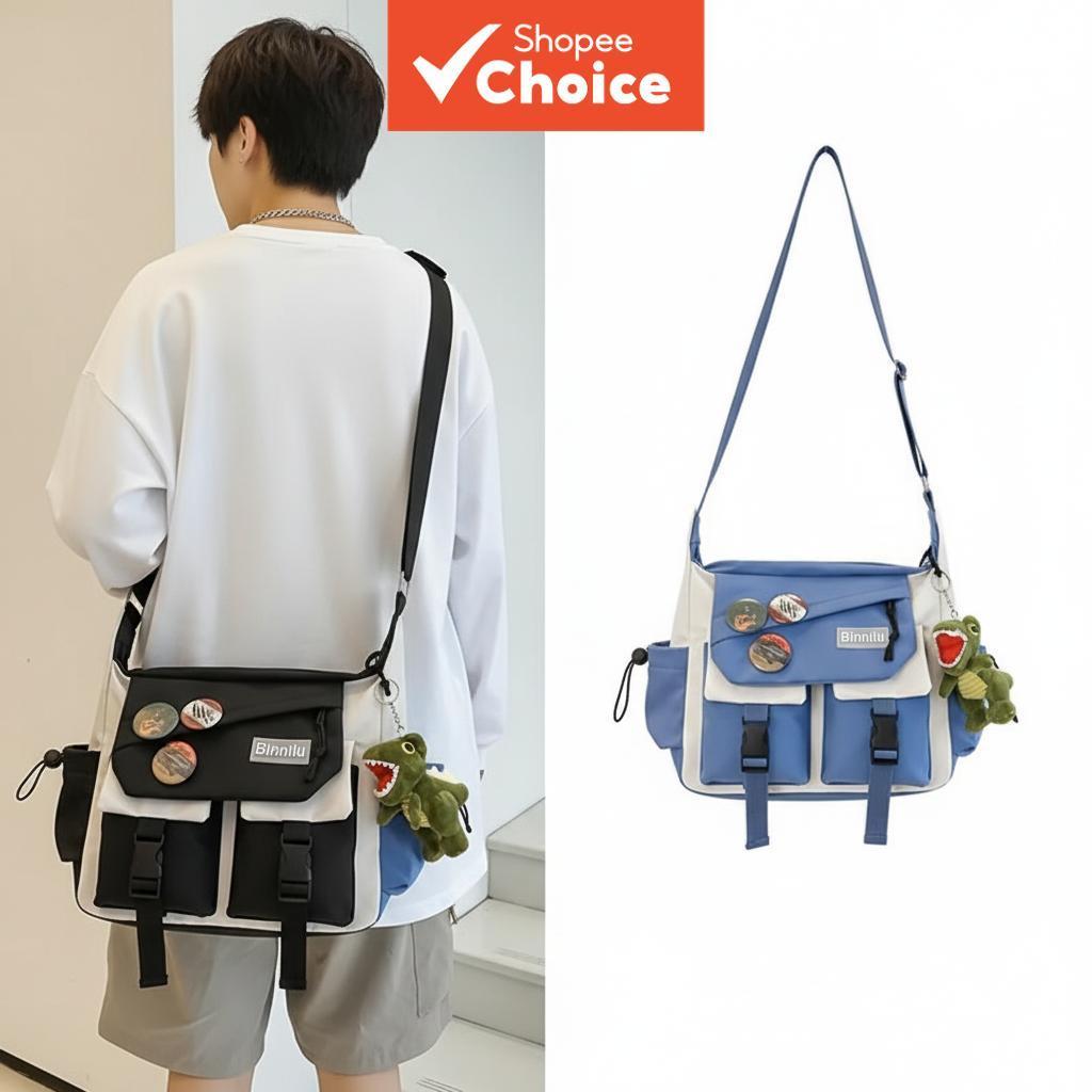 Bolsa de Mensageiro Estilo Japonês Grande Capacidade Saco Casual Lona para Homens e Estudantes