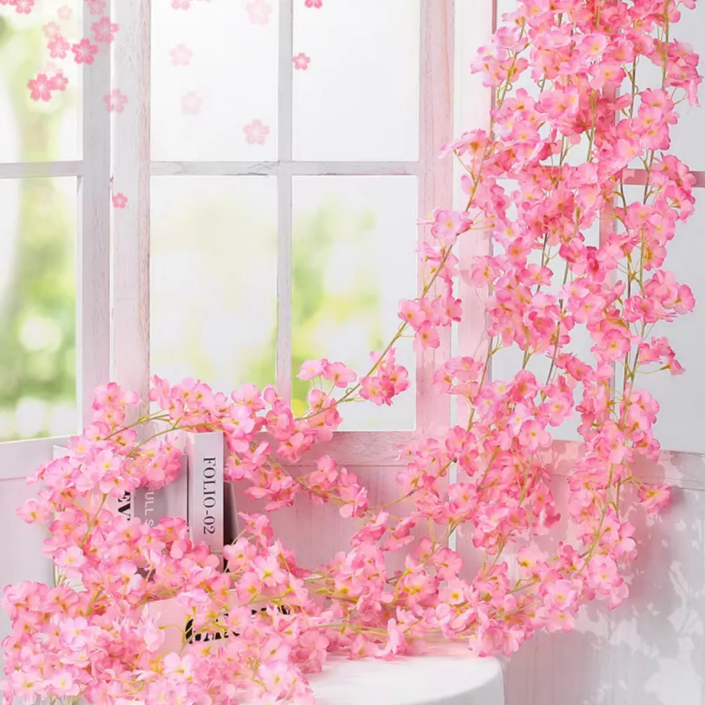 Corrente De Cerejeira Artificial tam\ 180cm Flores Decoração Decorativa Flor Planta Artificial Trepadeira