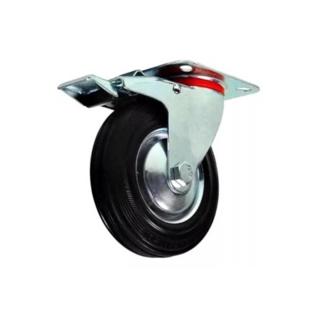 Rodízio Giratório de Borracha com Trava 5pol 125mm Base Aço JST