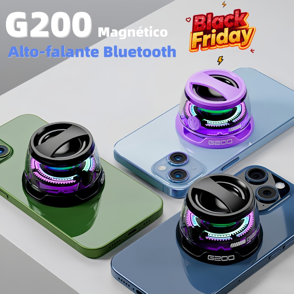 KIT 2 Caixa de Som Bluetooth Magnética Sem Fio G200, Mini Caixa de Som Portátil Multifuncional para Celular