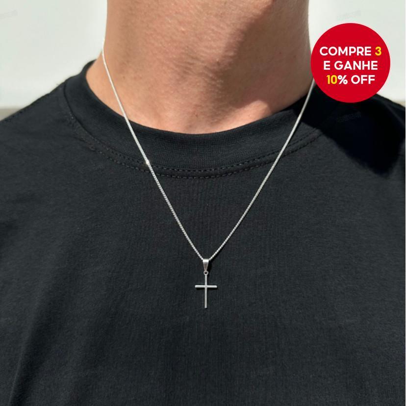 Colar Minimalista Com Pingente De Cruz , Joia Elegante Masculina , Presente Em Qualquer Ocasião