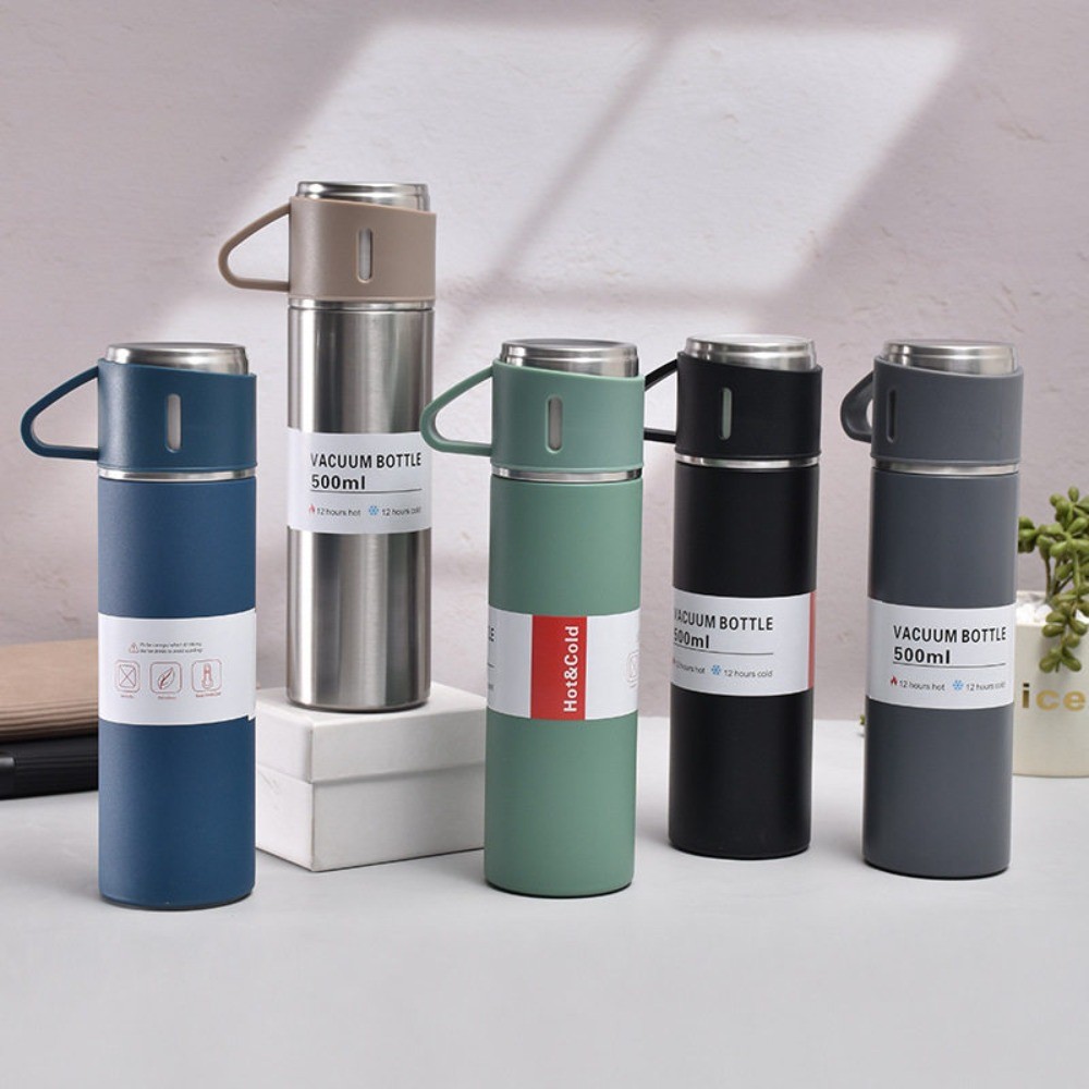 Garrafa Térmica Inox 500ml a Vácuo com Tampa Copo e Alça Portátil para Café Chá Bebidas BOSCO