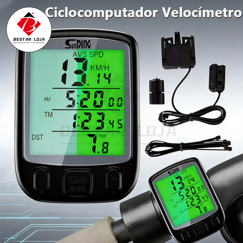 BESTAR LOJA  Ciclocomputador Velocímetro Com Luz Noturna Bike Bicicleta Sem Fio Prova D'água