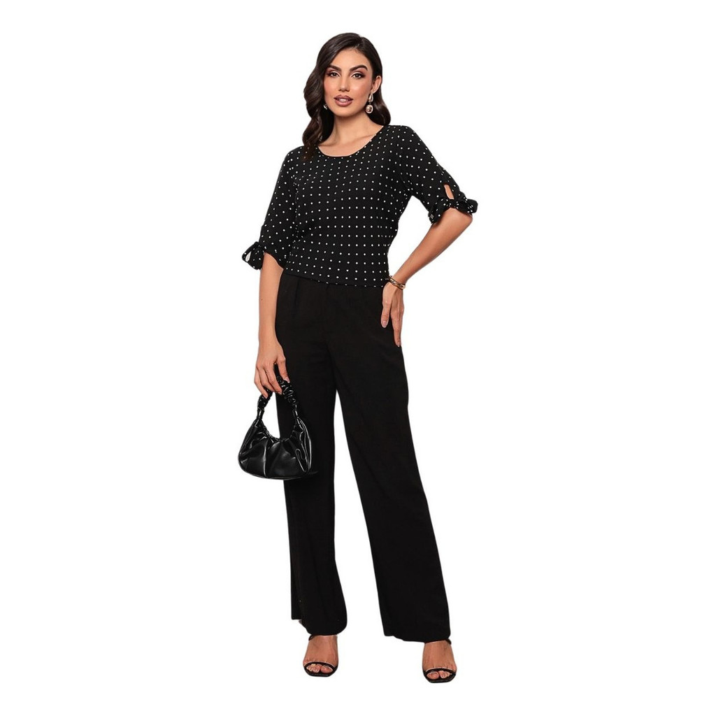 Blusa Feminina Meia Manga Estampada Poá Elegante Casual Chic