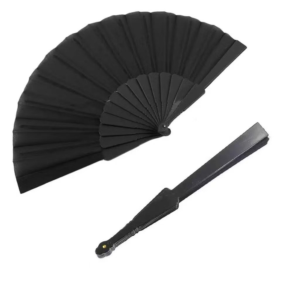 Leque de mão compacto liso cor única cor Preto