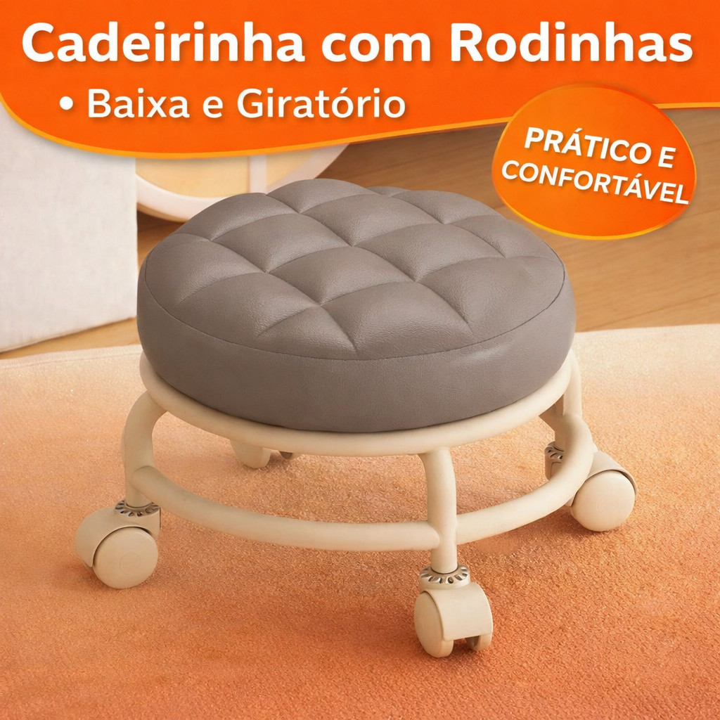 Cadeirinha com Rodinha Giratória Estofado Confortável Multiuso Adulto e Infantil Suporta 40 a 200 Kg