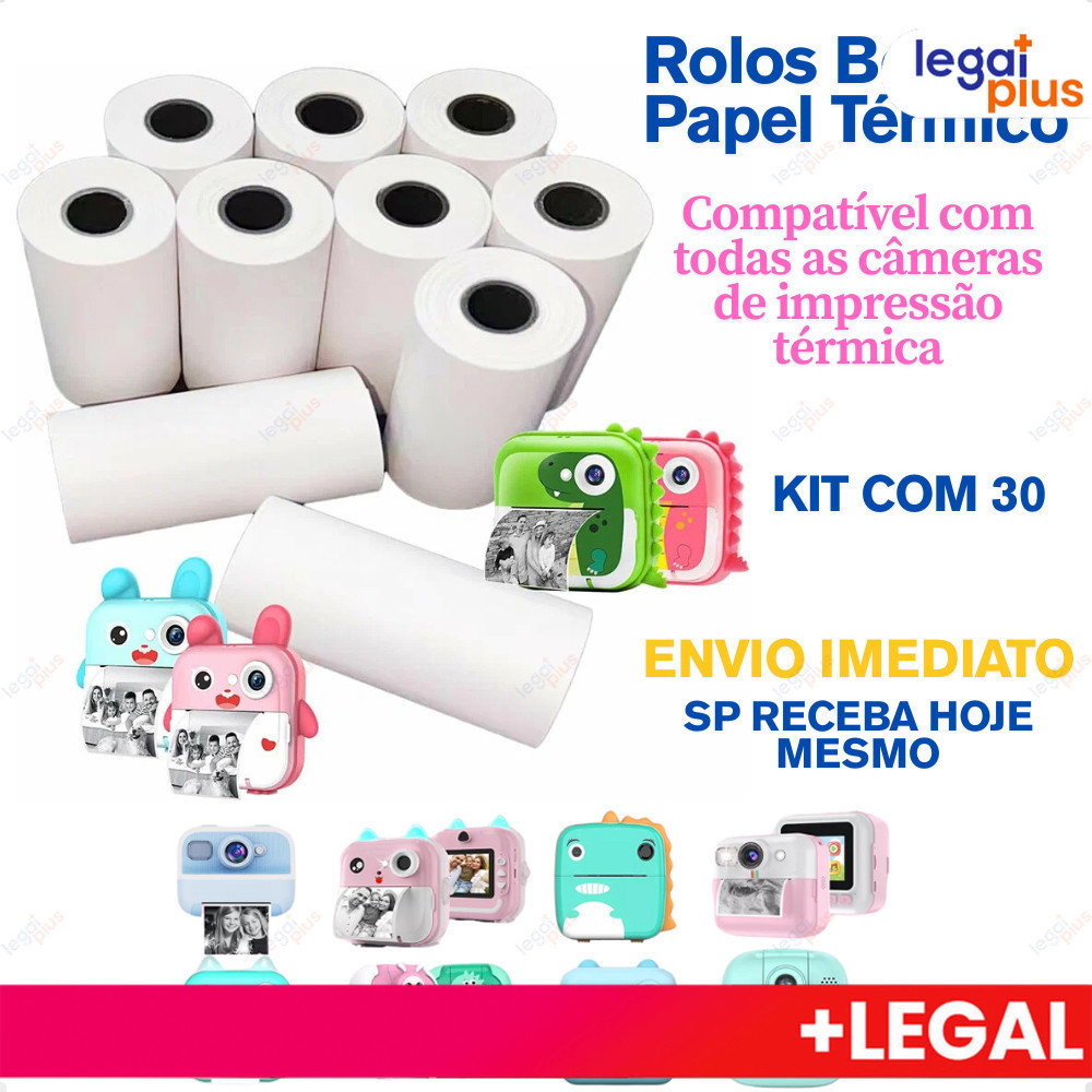 Kit 30 Bobina Térmica Rolo De Papel Branco Refil Para Mini Impressora Portátil e Câmera Instantânea